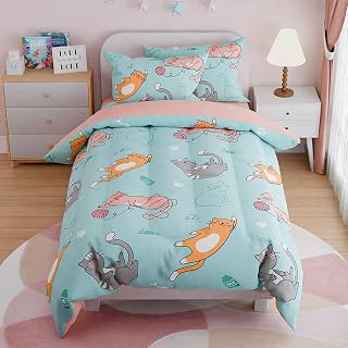 Cat Comforter Set Full for Girls, Ultra Soft Microfiber Bedding Sets with 4-Pieces, Cats Comforters Bed Sets for Kids Children Girl Bedroom Décor