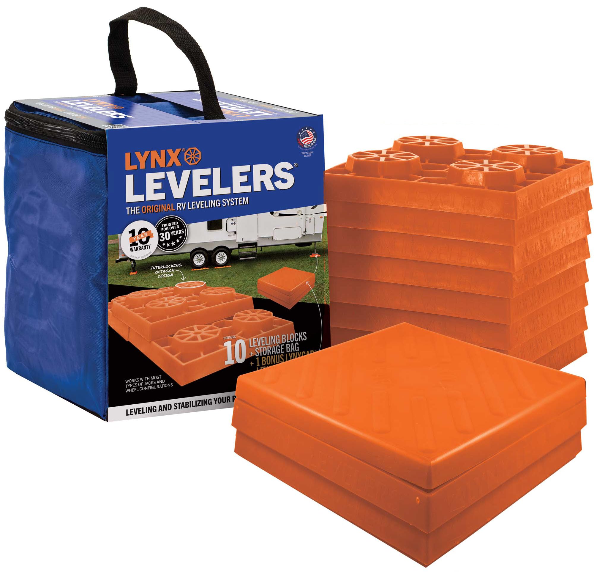 Lynx Levelers 11 Pack Including 1 Lynx Cap Level Top for RV/Trailer/Motorhome/Va