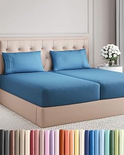 Split King Size 5 Piece Sheet Set - Comfy Breathable & Cooling - Denim Blue