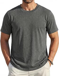 COOFANDY Men's Short Sleeve T-shirt, 100% Cotton, Stone Washed, 6 oz, Non