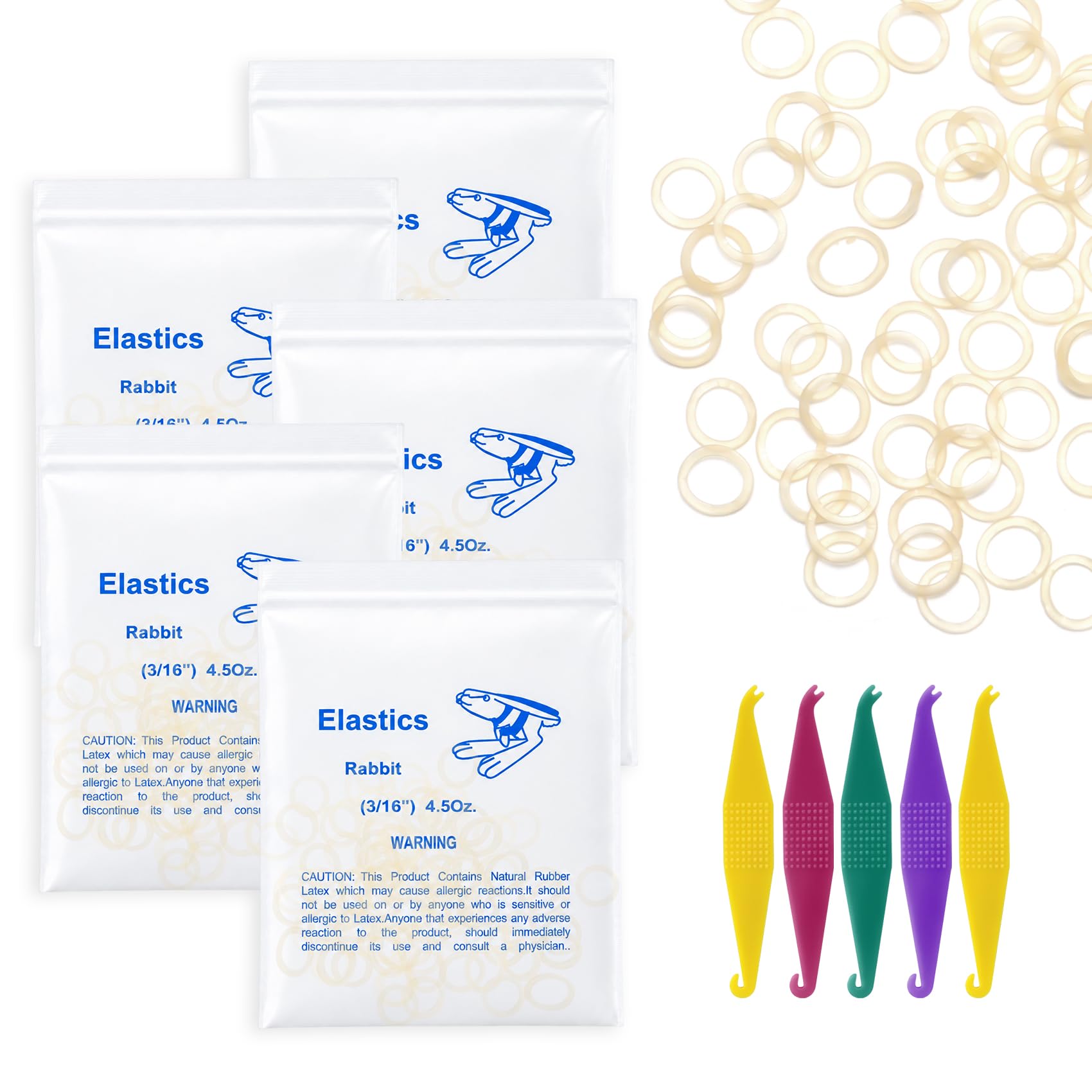 500 Pack Orthodontic Elastic Rubber Bands with Elastics Placers, 4.5 Oz, 3/16" S