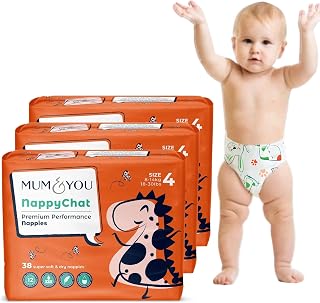 Mum & You Premium, Dry Baby Nappies | Size 4 (8-14 KG), 114 Count (3 Packs of 38) | Dermatologically Tested with 12-Hr Leak Protection with Wetness Indicator | Rash Free