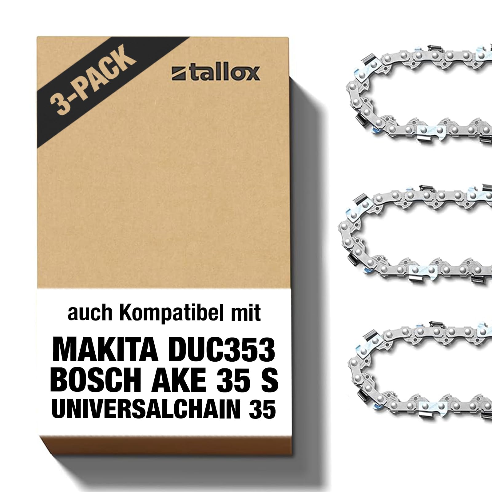 3 tallox Saw Chains 3/8" Pitch .043" 1,1 mm Gauge 52 Links 14" 35 cm fits Makita