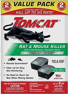 Tomcat Rat & Mouse Killer, Child & Dog Resistant, Disposable Station, 8 oz. | 2 Pre-Filled Ready-To-Use Bait Stations, Indoor and Outdoor Use, Weather Resistant, Easy Monitoring, Value Pack