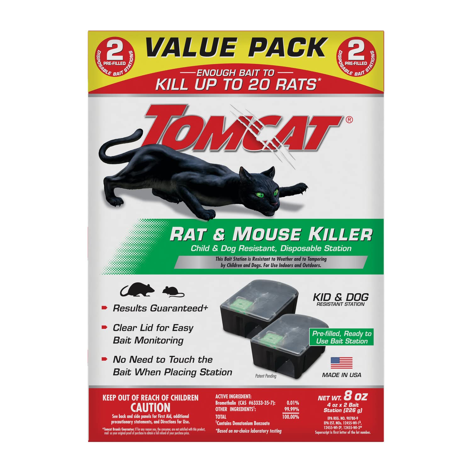 Tomcat Rat & Mouse Killer, Child & Dog Resistant, Disposable Station, 8 oz. | 2 