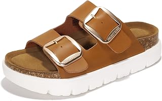 Project Cloud GREECECHUNKY Women's Genuine Leather Wedge Sandals with Memory Foam Insole and Cork Footbed (GREECECHUNKY)