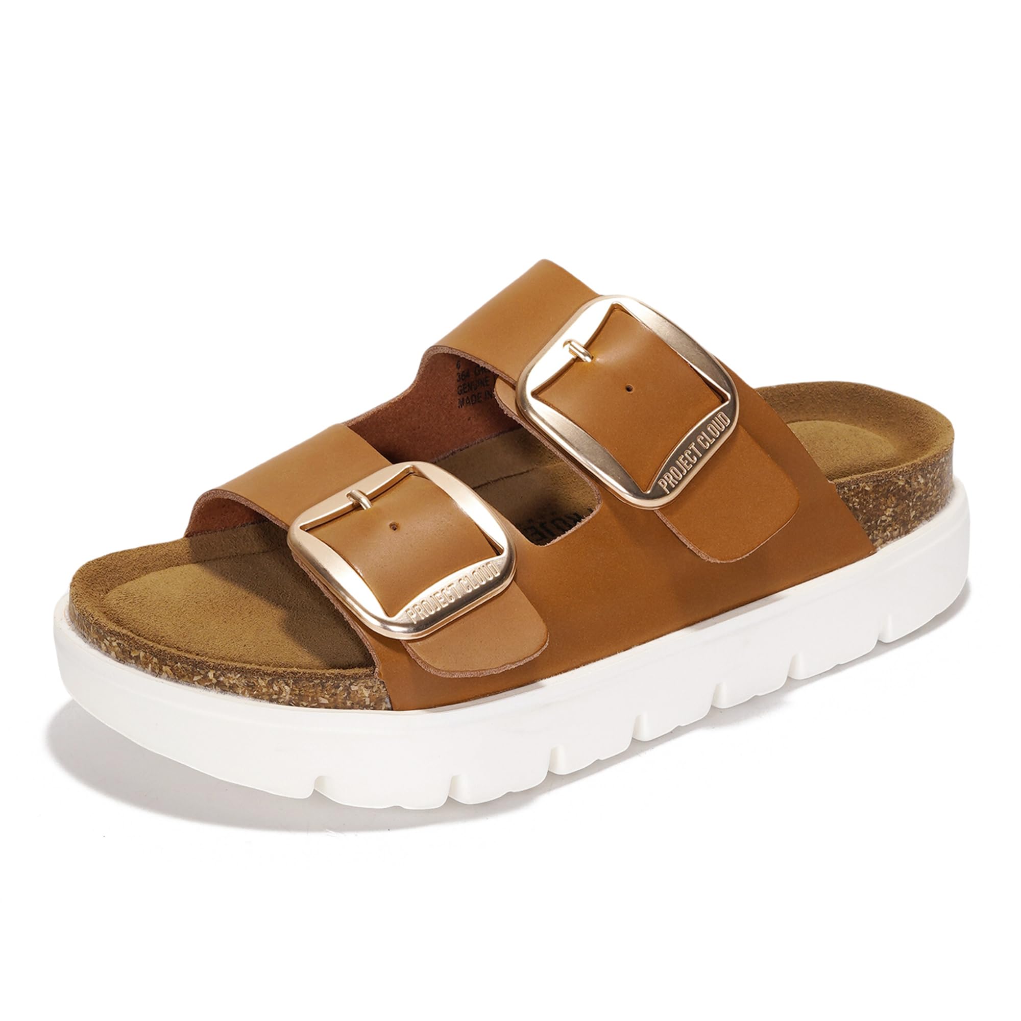 Project Cloud GREECECHUNKY Women's Genuine Leather Wedge Sandals with Memory Foa