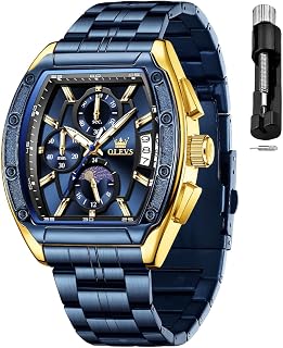 OLEVS Men's Quartz Analog Watch Chronograph Square Stainless Steel or Leather Strap Waterproof Luminous Date Male Watch
