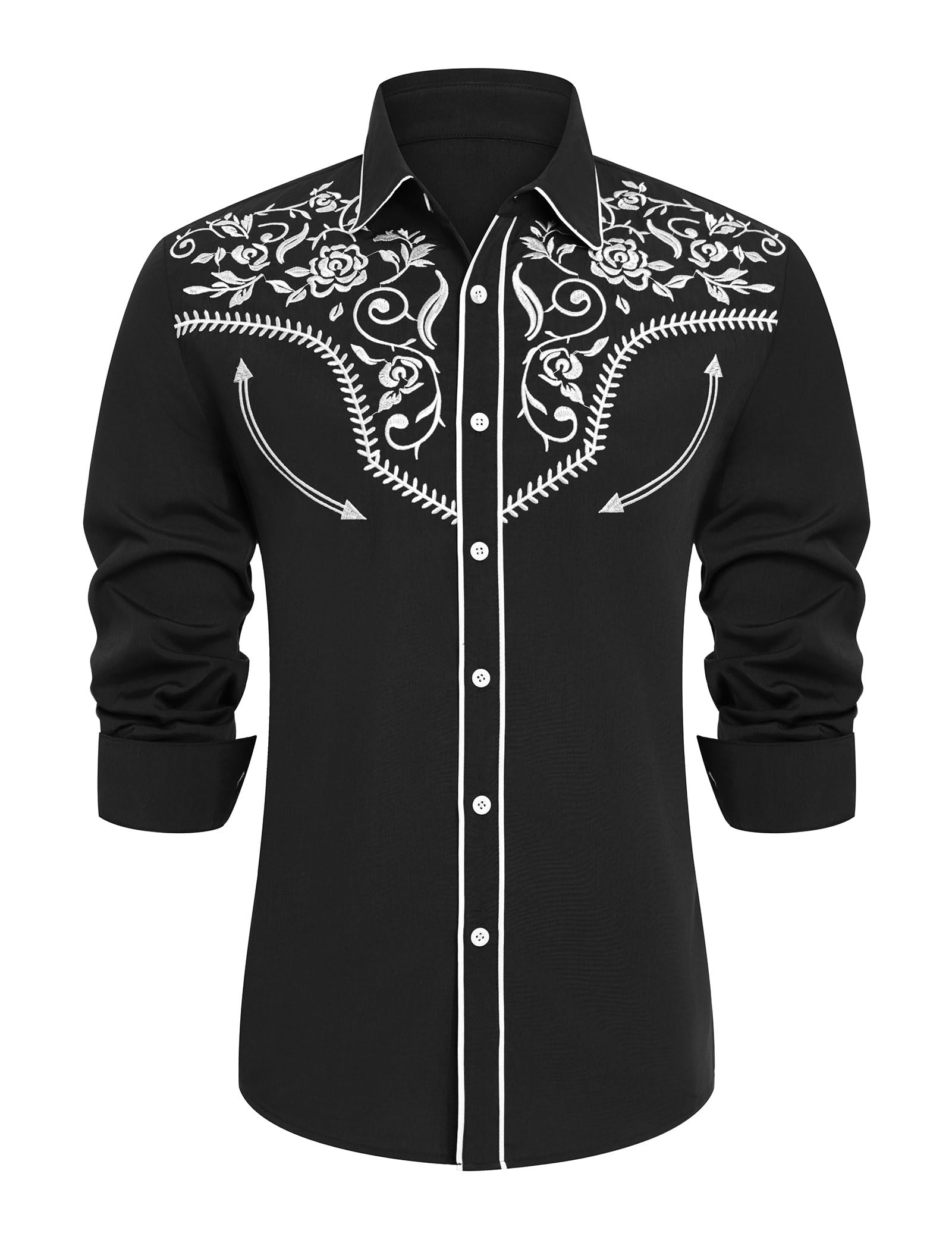 Men's Western Cowboy Shirt Embroidered Long Sleeve Button Down Shirt