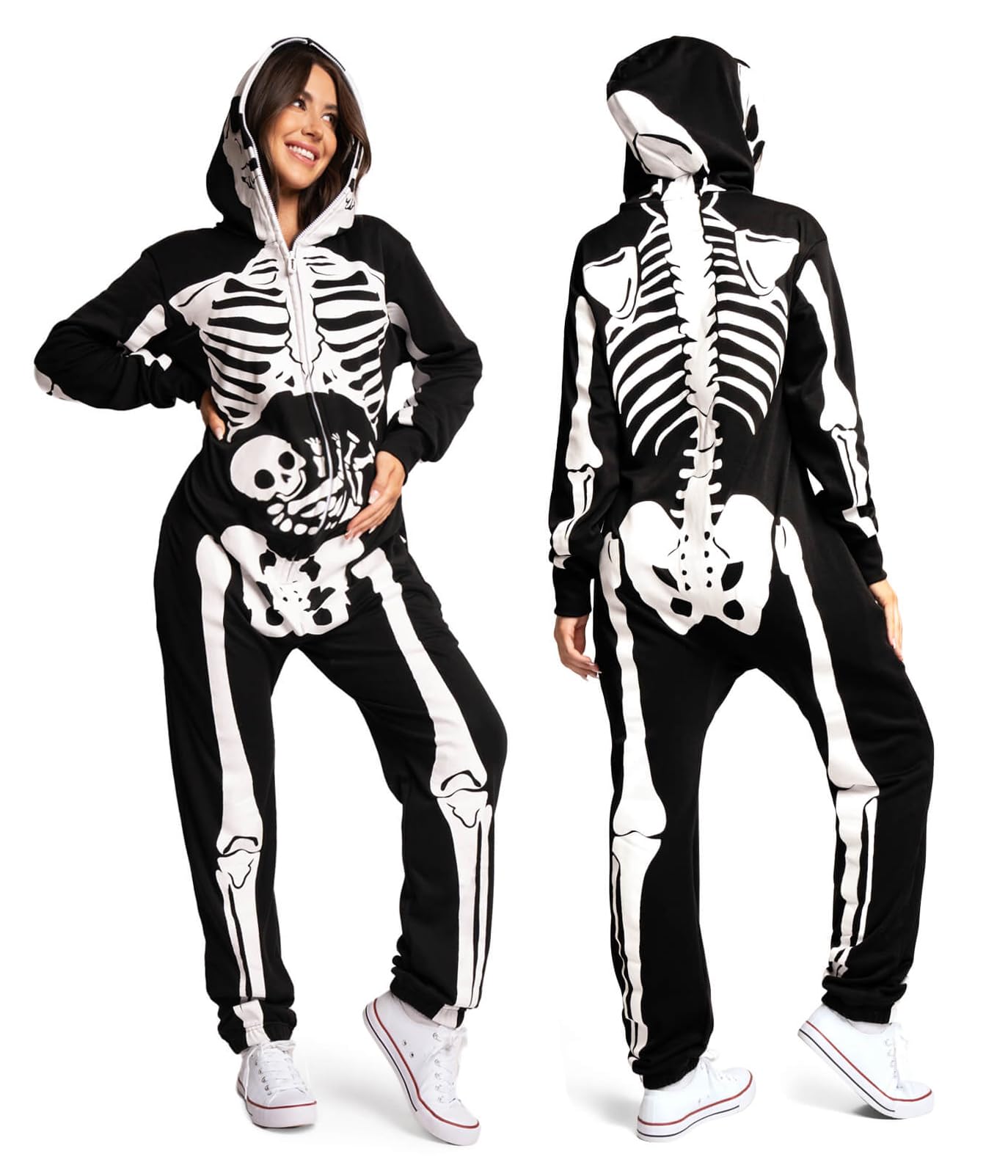 Tipsy Elves Skeleton Halloween Jumpsuit Costume for Women | Front and Back Print