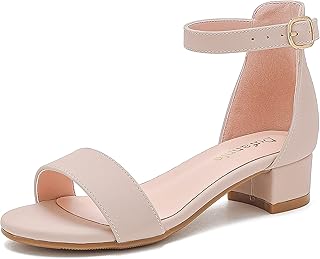 Dufannie Girls Heels Sandals Girls Dress Shoes for Toddler Little Big Kids | Open Toe, 1.2 Inch Chunky Low Heel, Adjustable Ankle Strap, Suede Glitter PU Patent, Flower Girl Wedding Church Pageant Party