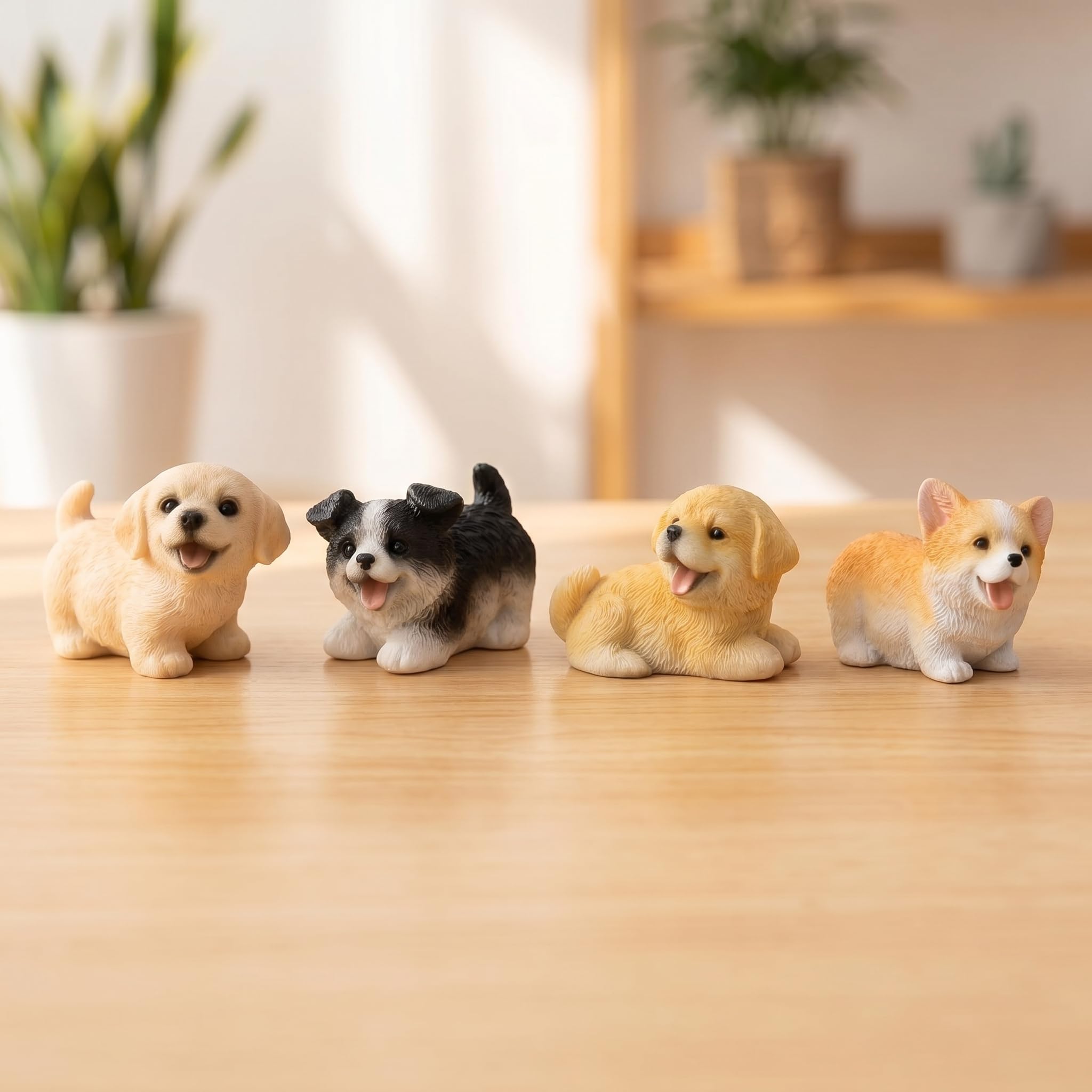 4pcs Cute Small Dog Figurine, Funny Car Dashboard Decoration, Rearview Mirror Ac
