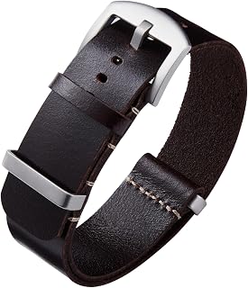 BINLUN Leather Watch Straps Crazy Horse Oiled Leather Watch Bands 18mm 19mm 20mm 21mm 22mm 24mm Replacement One-Piece Watchbands for Men and Women Silver & Black Buckle