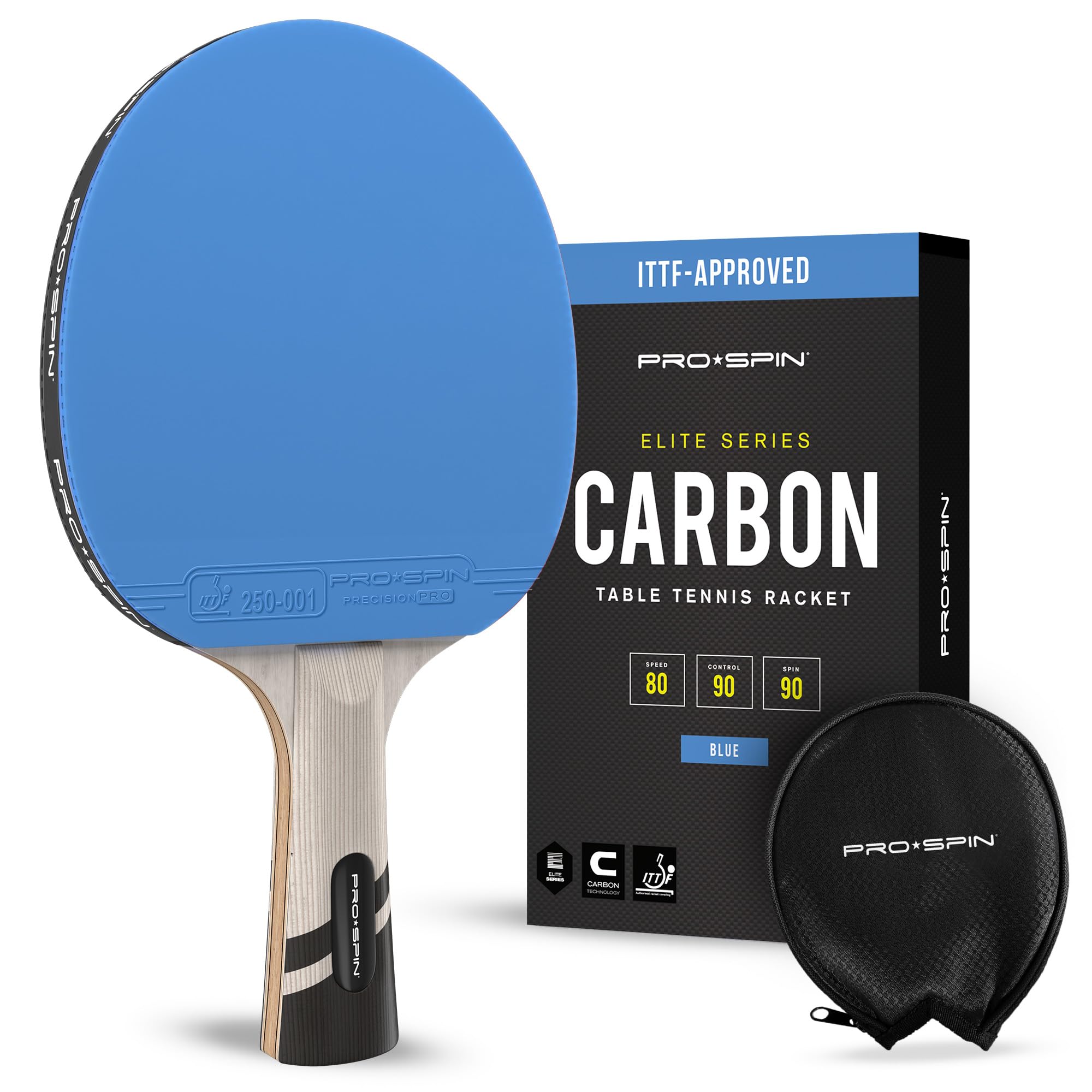 PRO-SPIN Table Tennis Bats | ITTF Approved Rubber | 7-Ply Blade with Carbon Fibr