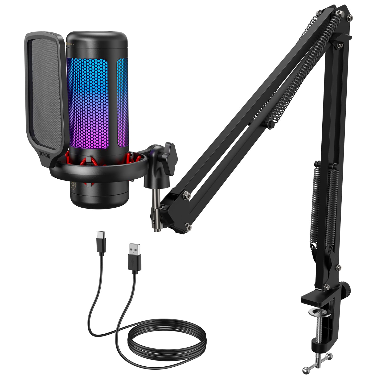 TONOR Gaming Microphone Set with Boom Arm, Vocal Condenser Microphone for Conten