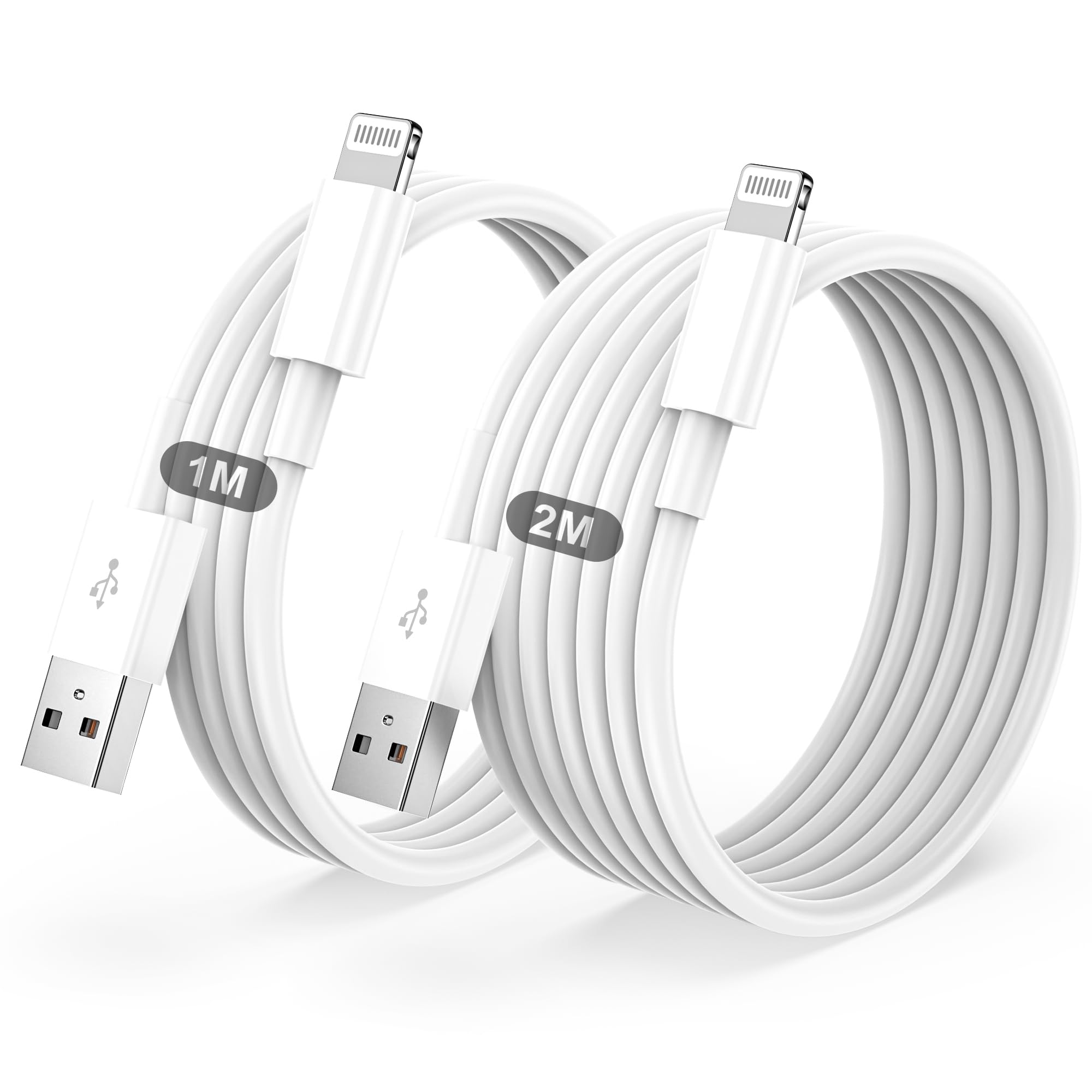 MFI Certified Apple iPhone Cable, Lightning USB Charging Cable 2 Pieces 1M+2 M f