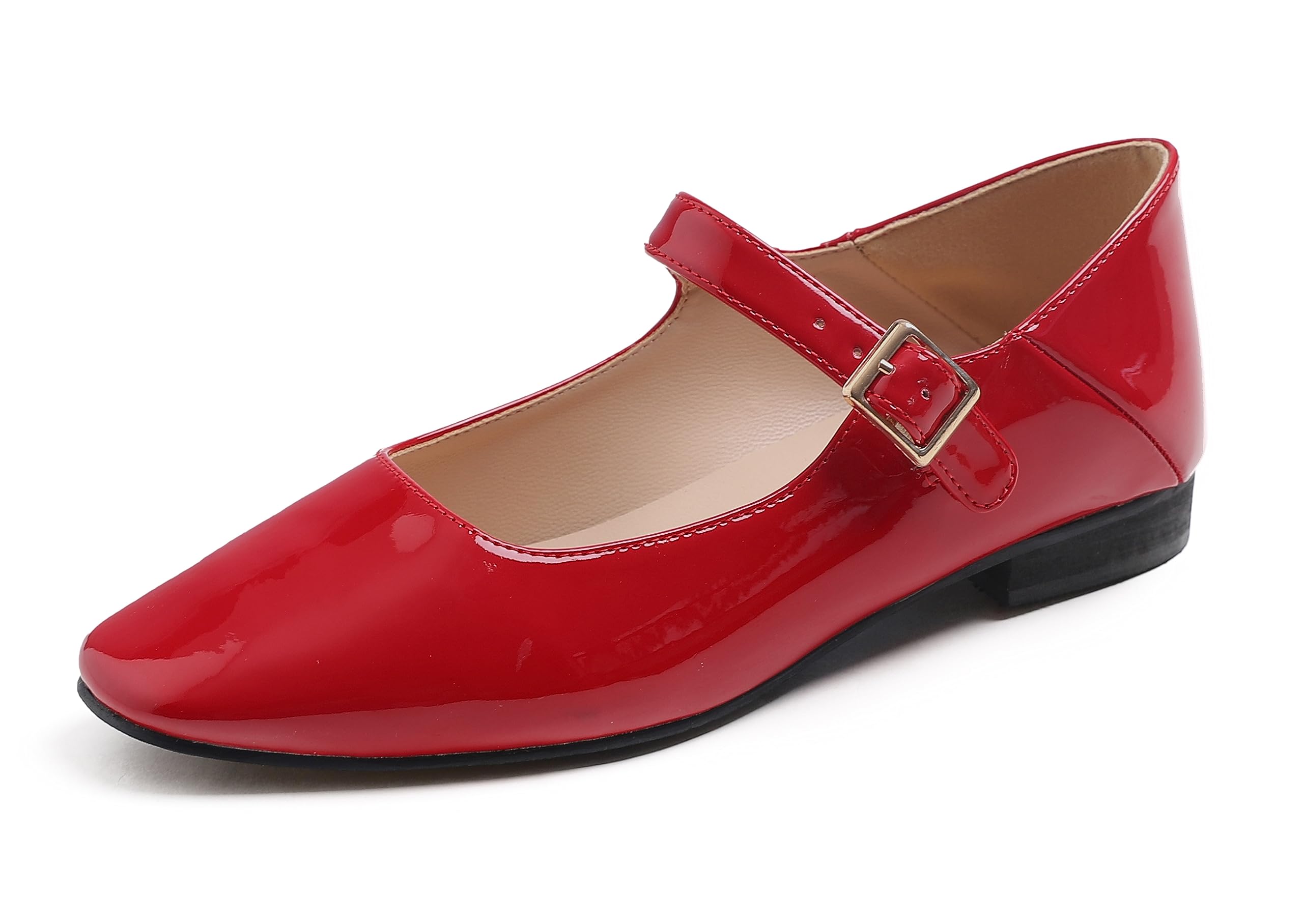 Feversole Women's Square Toe Mary Jane Fashion, Square Toe Easy Buckle Low Heel 