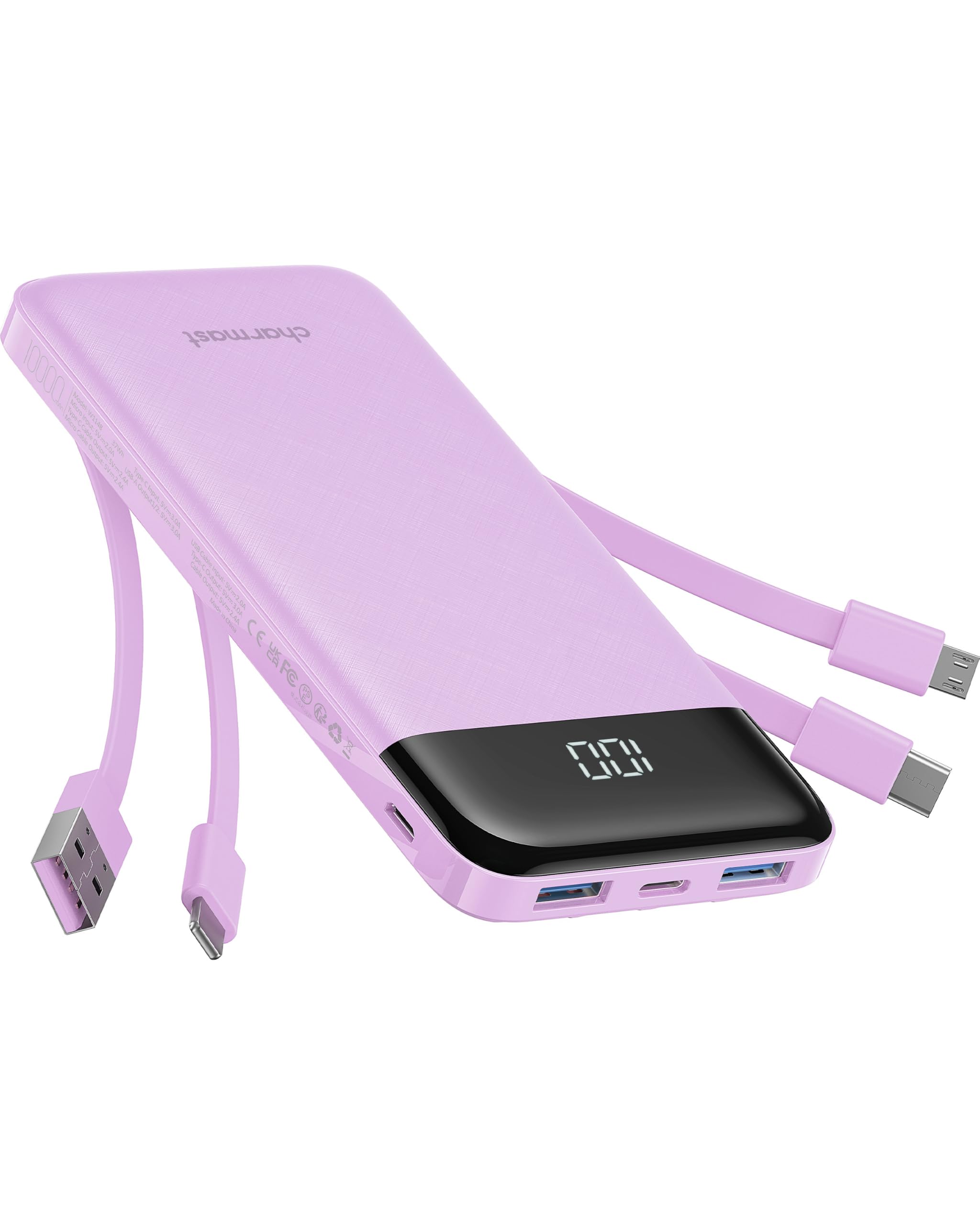 Charmast Power Bank with Built in 4 Cables, 10000mAh Portable Charger | Charges 