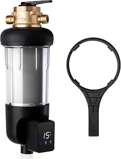 iSpring WSP50ARJ-BP Jumbo Whole House Water Filter System, 50 Micron | Auto Flushing Spin Down Sediment Filter for Well Water, Integrated Bypass, 4-Mode Touch Screen, Reusable Brass Top