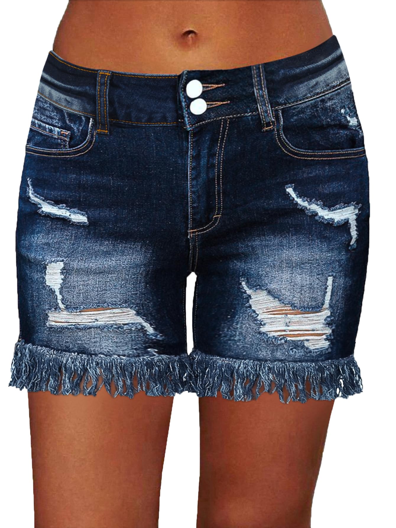 Flamingals Ripped Stretchy Jean Shorts for Women Raw Hem Low Waist Casual Trendy