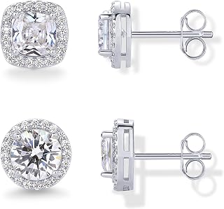 PAVOI 14K Gold Plated 925 Sterling Silver Post Brilliant Round Faux Diamond Halo Earrings - Premium Cubic Zirconia