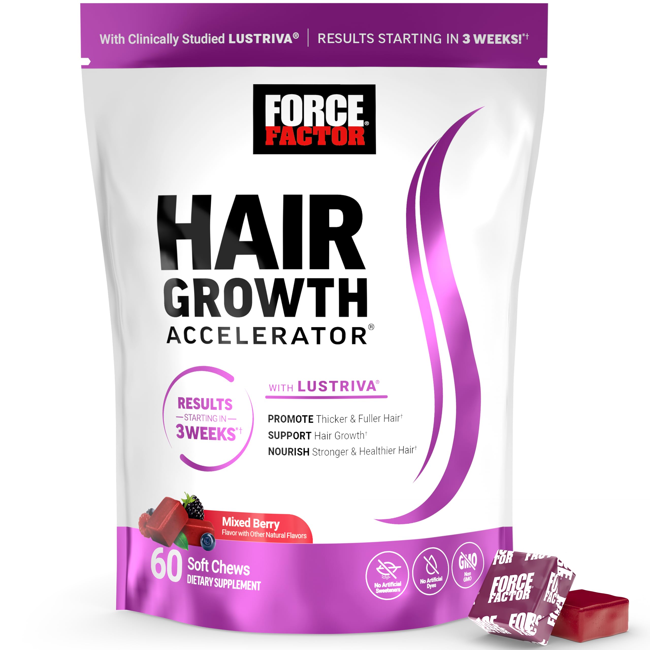 Force Factor Hair Growth Accelerator Soft Chews with Lustriva | Hair Growth Vita
