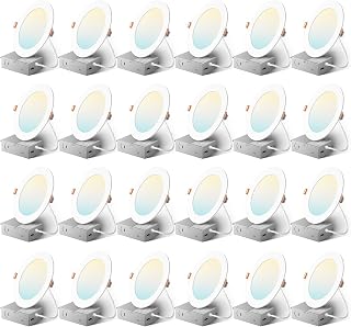 Amico 24 Pack 6 Inch Ultra-Thin LED Recessed Ceiling Light, 5CCT, 1050LM | 5%-100% Dimmable, 2700K-5000K, No Flicker & Noise, Canless Wafer Downlight with Junction Box, 12W Eqv 110W, IC/ETL/FCC, White