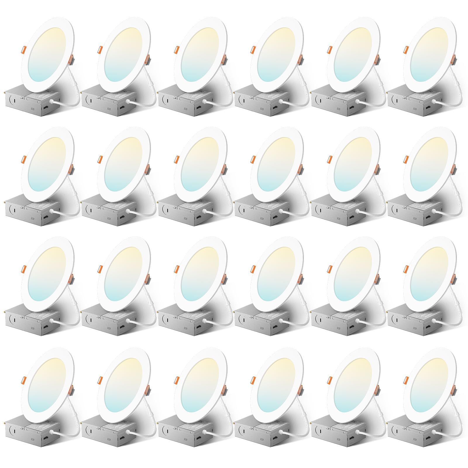 Amico 24 Pack 6 Inch Ultra-Thin LED Recessed Ceiling Light, 5CCT, 1050LM | 5%-10