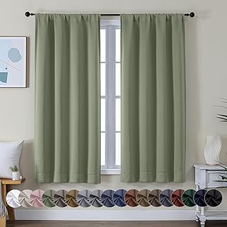 Simplebrand Ava Sage Green Blackout Curtains 63 Inch Length for Bedroom | 2 Panels Set, Thermal Insulated, Energy Saving, Rod Pocket, Noise Reducing Window Treatment Drape, Livingroom, W40 x L63 Inch