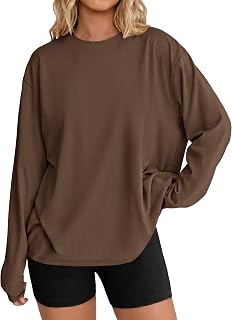 Ekouaer Long Sleeve Shirt Women Oversized Tshirt Crew Neck Cotton Tops | Fall Clothes, Loose Fit Tee, Thermal, Lightweight, Comfy, Relaxed, Gym, Lounging, Workout, Casual, Winter Outfits