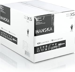 HANSKA 1000 Pack Black Nitrile Disposable Gloves - Powder Free - Disposable - Non-Sterile - Rubber Base - Suitable for Medical, Food Handling (1000, XS)
