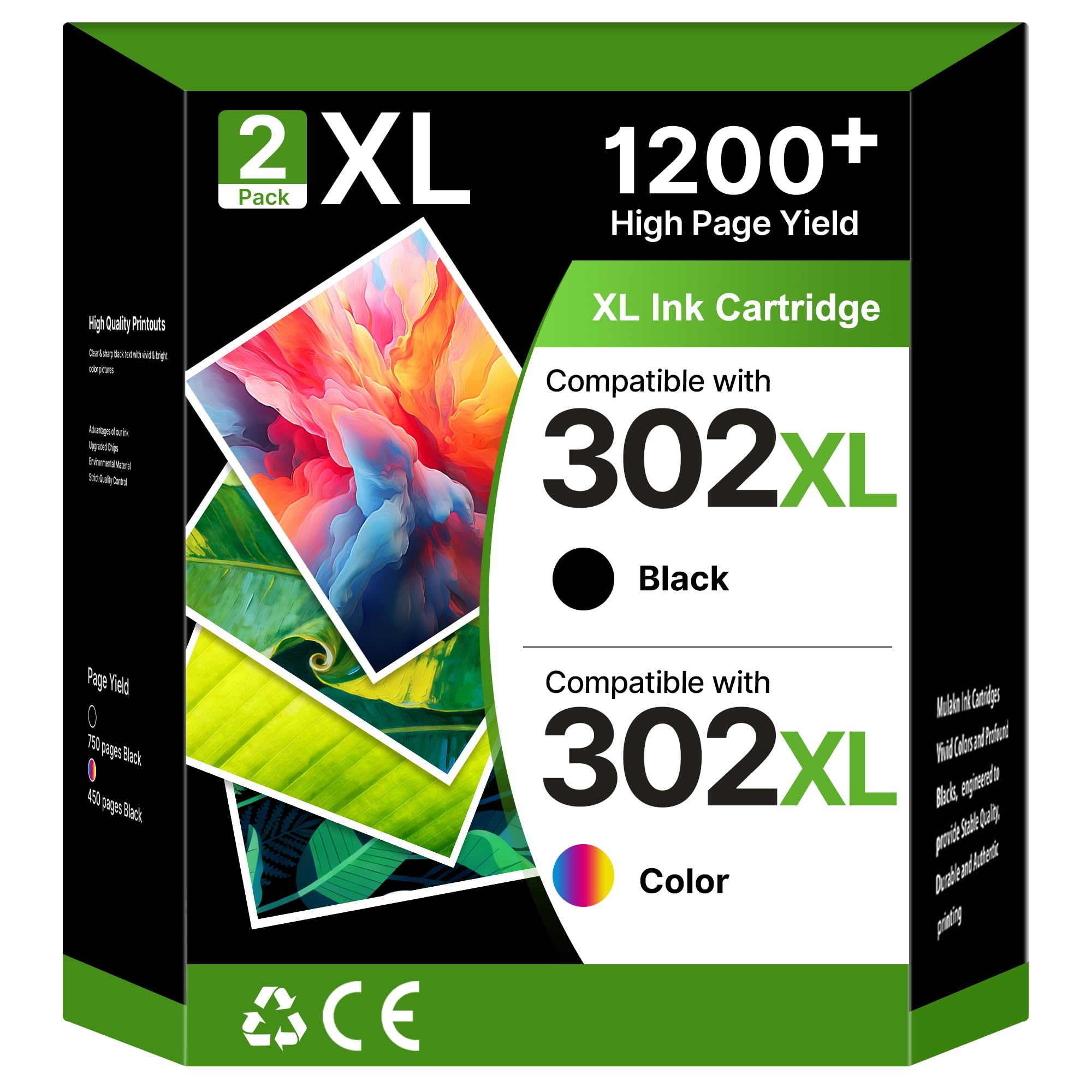 302XL Ink Cartridges Replacement for HP 302 302XL Ink 1Black 1Tri-Colour | 2-Pac