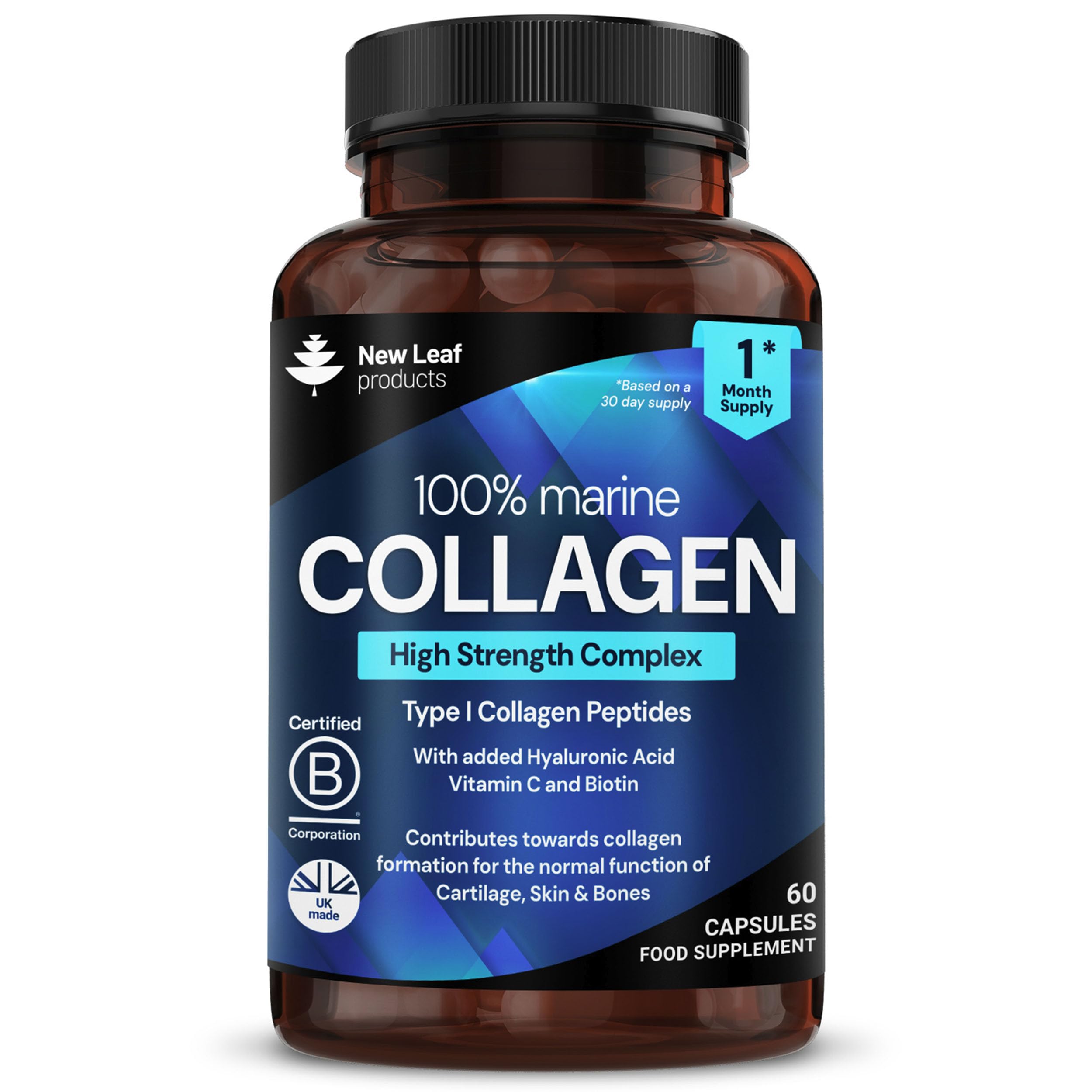 Marine Collagen Supplements for Women and Men, 1060mg, 60 Capsules, 1 Month | 1 