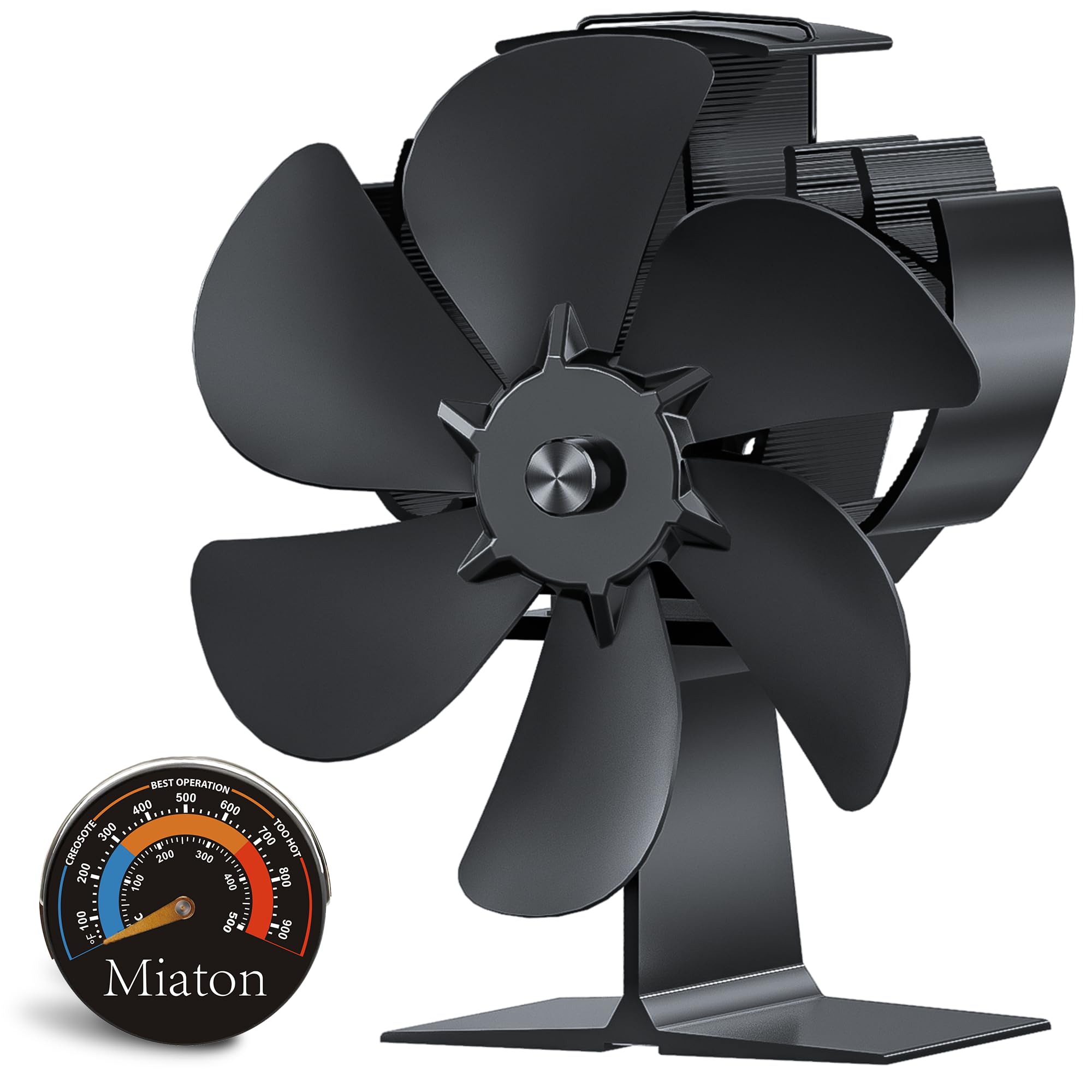 Miaton Log Burner Fan 6-Blade Heat Powered Stove Fan w/thermometer | Silent fire
