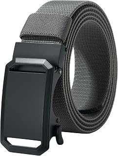 LionVII Men's Belt, Elastic Auto-Lock Nylon Belt, For Work, Sports, Climbing, Golf, Outdoors, Work Clothes, Stretchable, No Holes, Stepless Adjustment, Alloy Buckle, Width 1.3 inches (34 mm) x Length