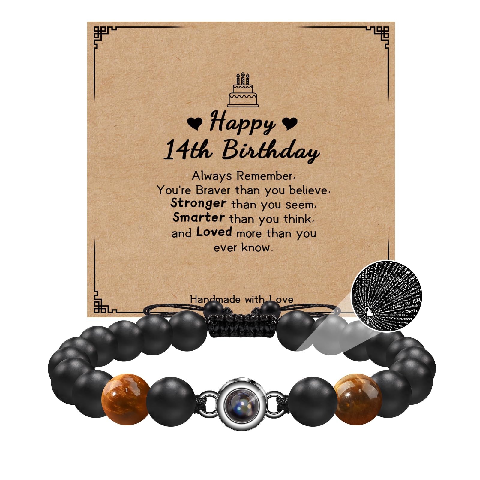 GBTBYS Happy Birthday Bracelet Gifts for 10-16 Year Old Boys | I Love You in 100