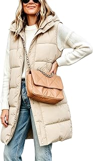 Tanming Women's Long Puffer Vest with Removable Hood