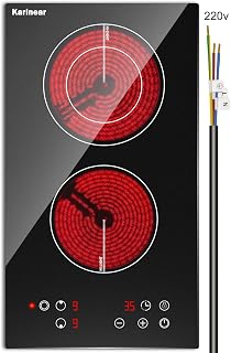 Karinear 2 Burner Electric Cooktop 12 Inch, Drop-in Radiant Cooktop | Child Safety Lock, Timer, Residual Heat Indicator, 3200W Heats up Quickly, Hard Wire 220-240v Electric Stove Top, No Plug