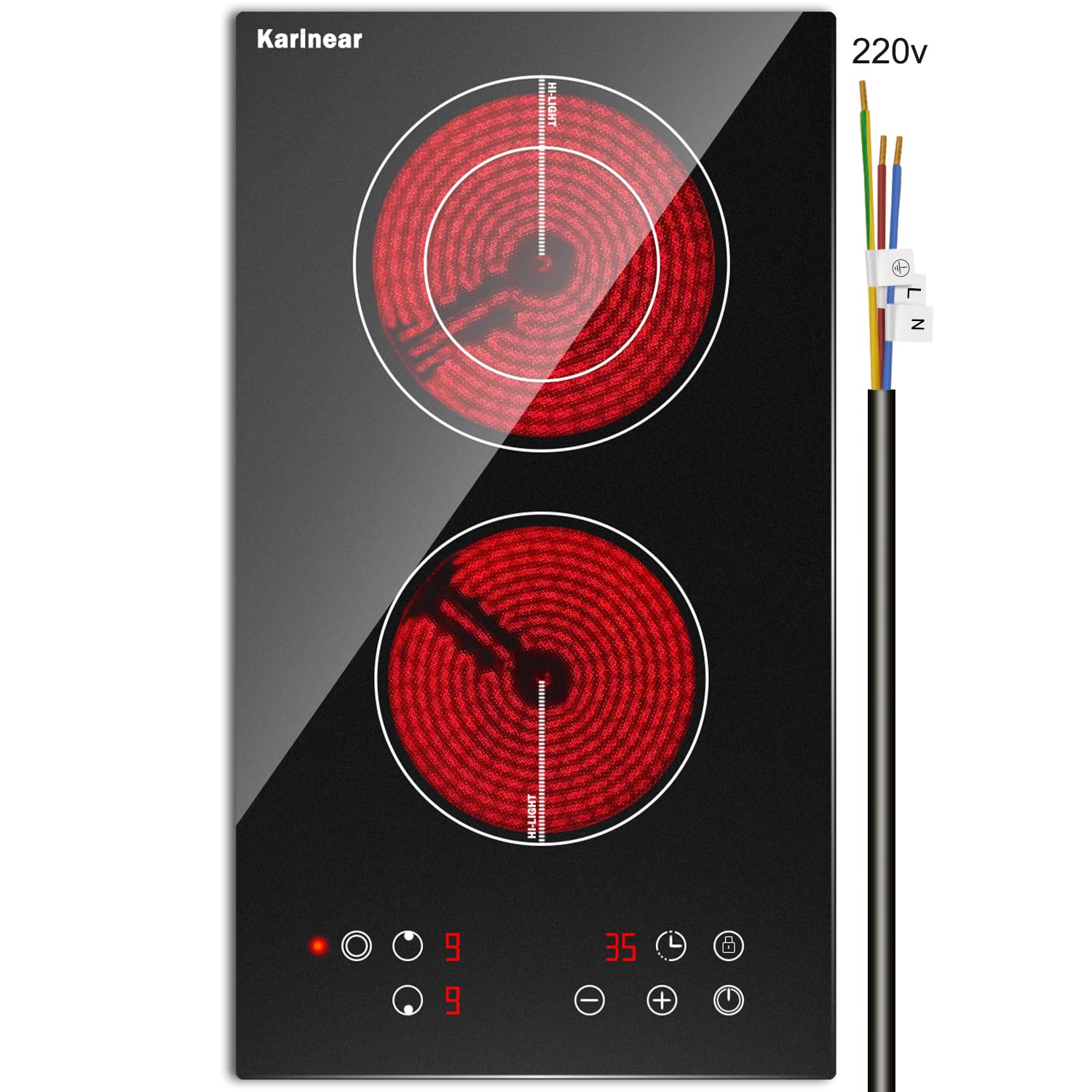 Karinear 2 Burner Electric Cooktop 12 Inch, Drop-in Radiant Cooktop | Child Safe