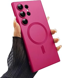 ankofave Magnetic for Samsung Galaxy S22 Ultra Phone Case for Women/Men, Matte Luxury Soft Metallic Luster Design with Camera Lens Protector, Shockproof Anti-Scratch Phone Case 6.8"-Hot Pink
