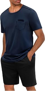 Uniexcosm Men's Cotton Short Sleeve Pajamas Men's V-Neck with Buttons Summer Soft Two Piece Set for Men