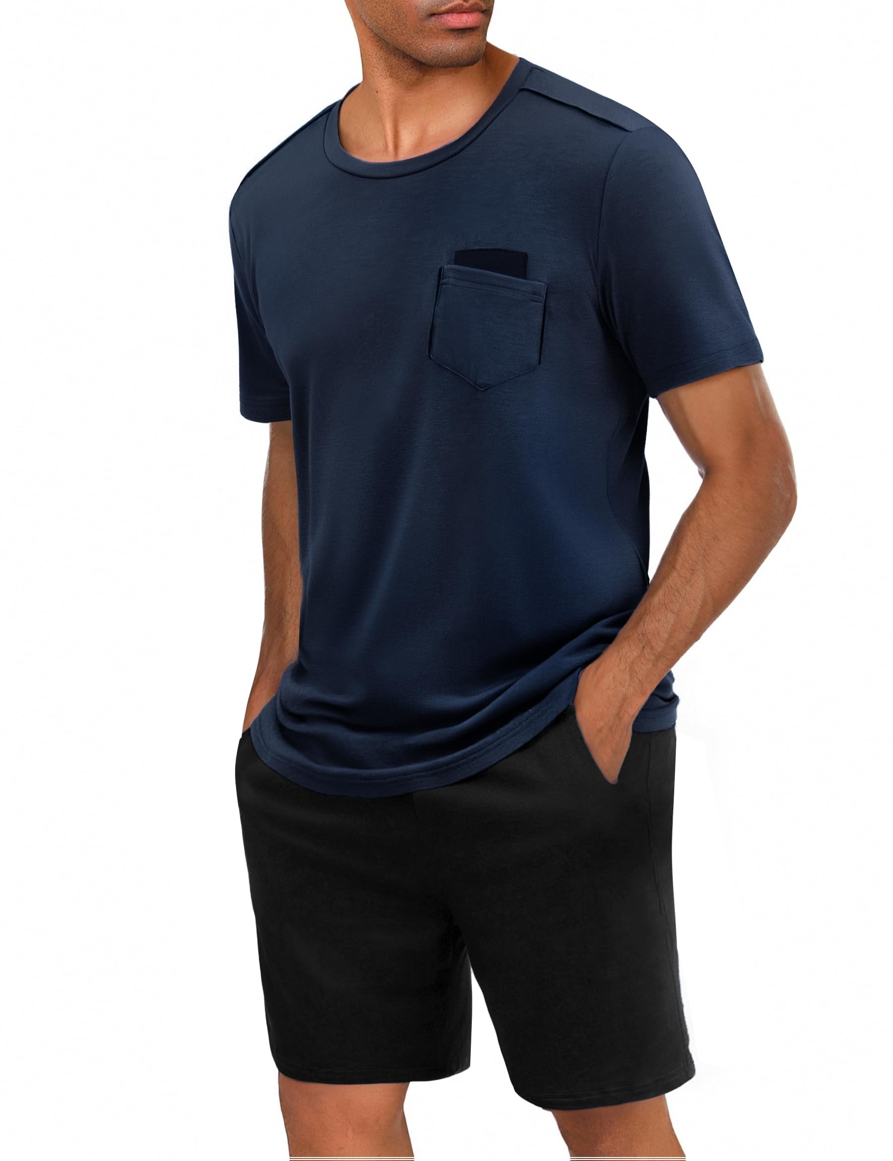 Uniexcosm Men's Cotton Short Sleeve Pajamas Men's V-Neck with Buttons Summer Sof