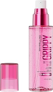 Maybelline Grippy Setting Spray, Setting Mist UpTo 24Hour Wear & Hydration | With 2% Niacinamide, Long Wear Gel-to-Mist Weightless Formula, Non-Sticky, Dewy Finish & Plumped Skin Look, Fixing Spray