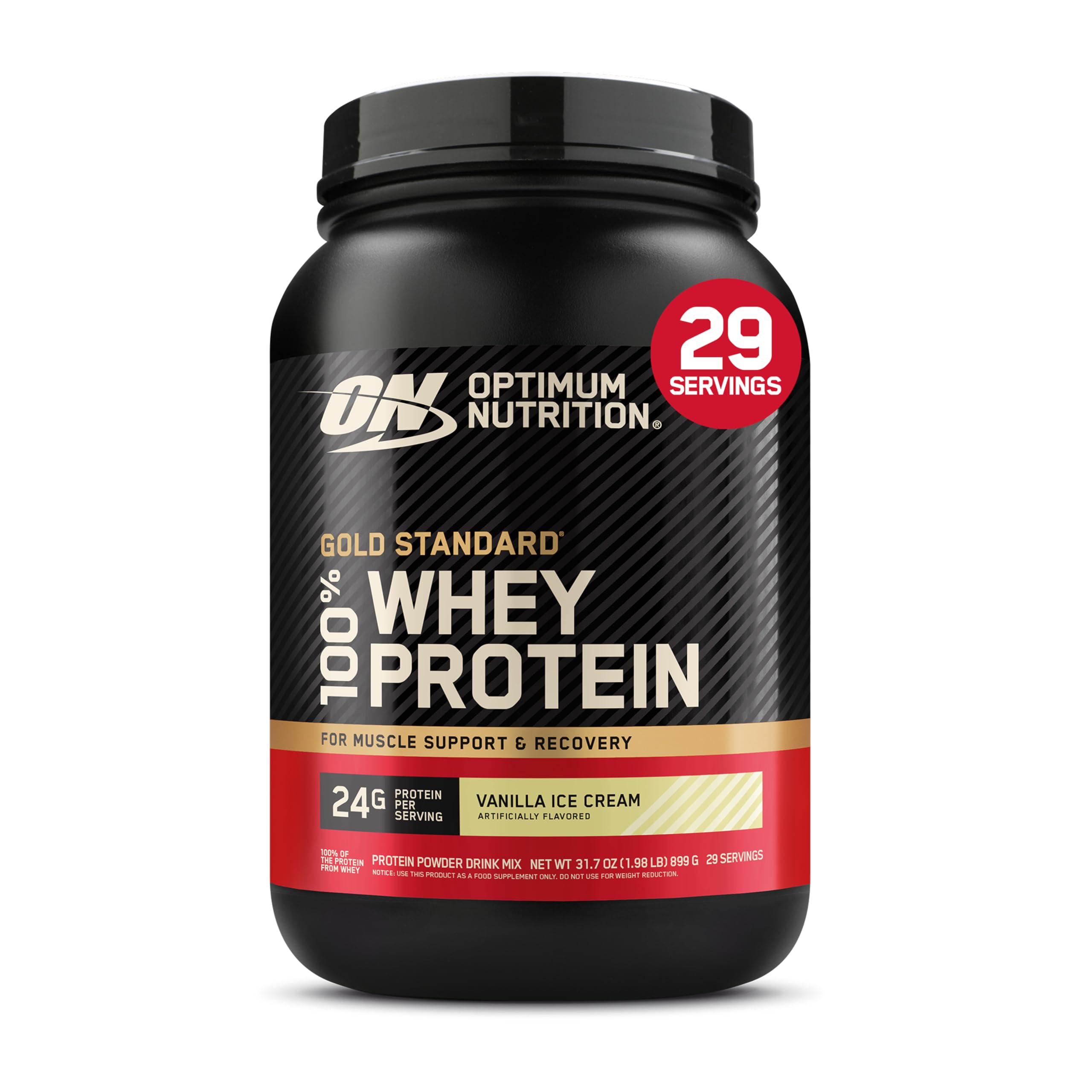 Optimum Nutrition Gold Standard Whey Protein Powder, Vanilla Ice Cream, 2LB | 24