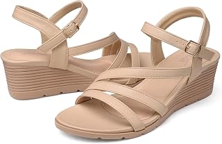 SHIBEVER Women's Elegant Summer Low Wedge Sandals Comfortable Open Toe Sandals