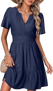 Simplee Womens 2026 Summer Mini Dress Eyelet Short Sleeve Cocktail Short Dresses Cute A Line Sun Dress with Pockets