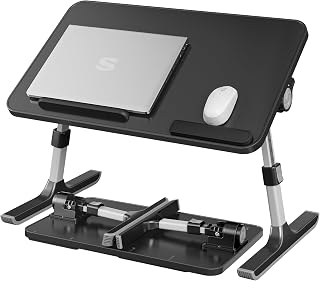 SONGMICS Lap Desk, Adjustable Laptop Desk with Storage Drawer | Aluminum Alloy Bed Tray Table, 20.5 x 11.8 x 9.1 inches, Ink Black, ISLAND Collection ULLD117B101