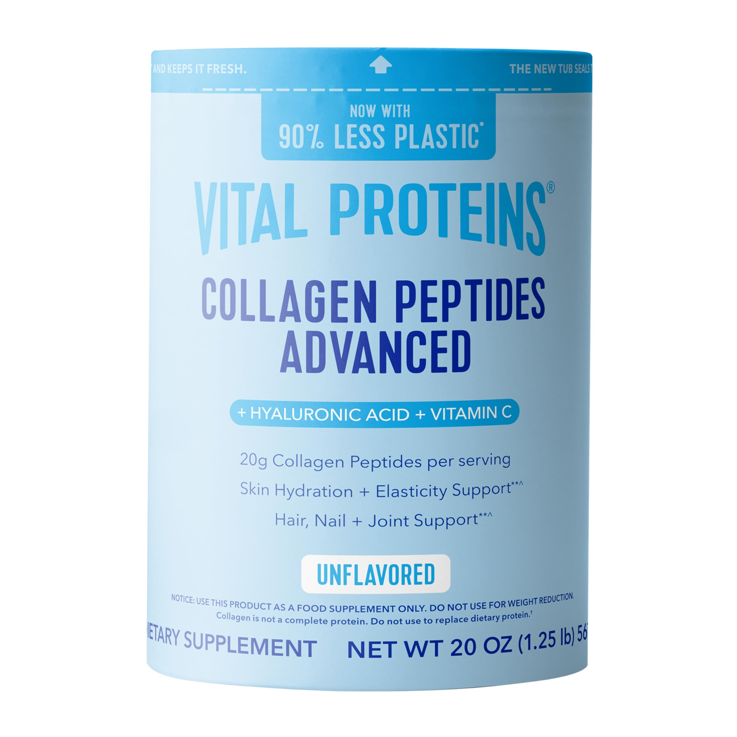 Vital Proteins Collagen Peptides Powder Advanced, Unflavored, 20oz | Hyaluronic 
