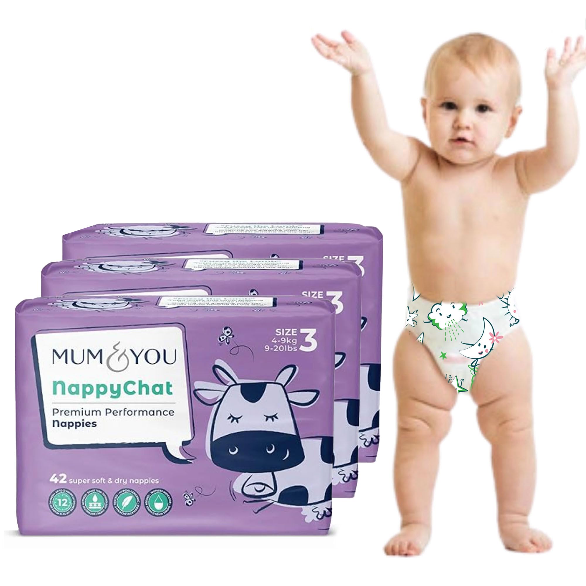 Mum & You Premium, Dry Baby Nappies | Size 3 (4-9 KG), 126 Count (3 Packs of 42)