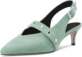 HDEUOLM Women's Stiletto Medium Heel Lace Toe Cap Sandals Slingback Slip-on Buckle Party Dress Shoes